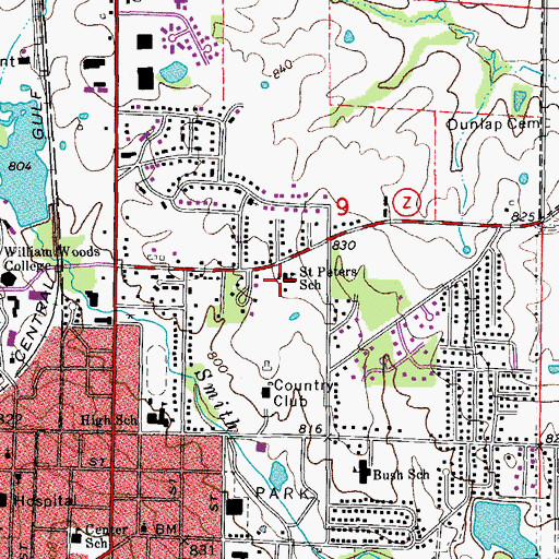 Topographic Map of Saint Peters School, MO
