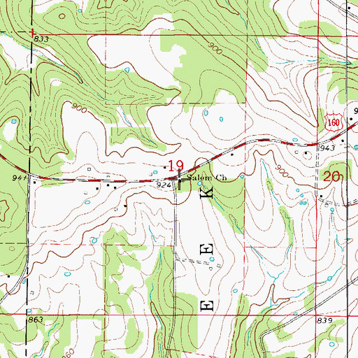 Topographic Map of Salem Church, MO