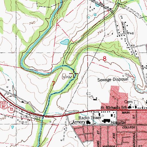 Topographic Map of Saline Creek, MO