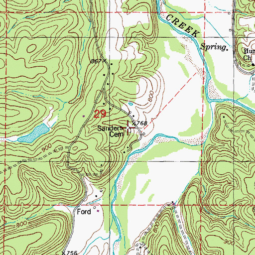 Topographic Map of Sanders Cemetery, MO