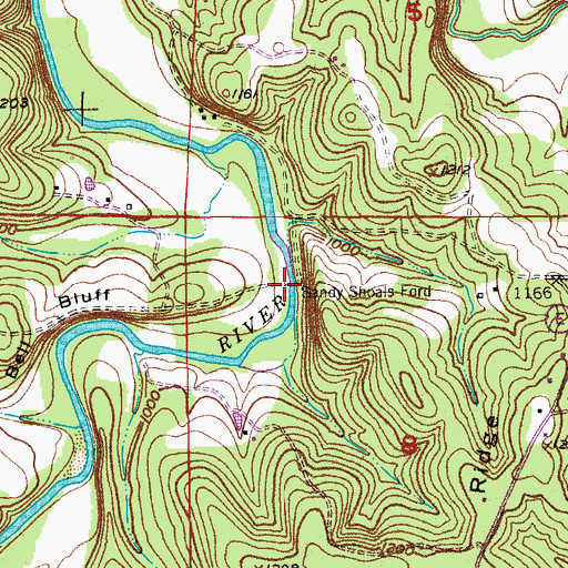 Topographic Map of Sandy Shoals Ford, MO