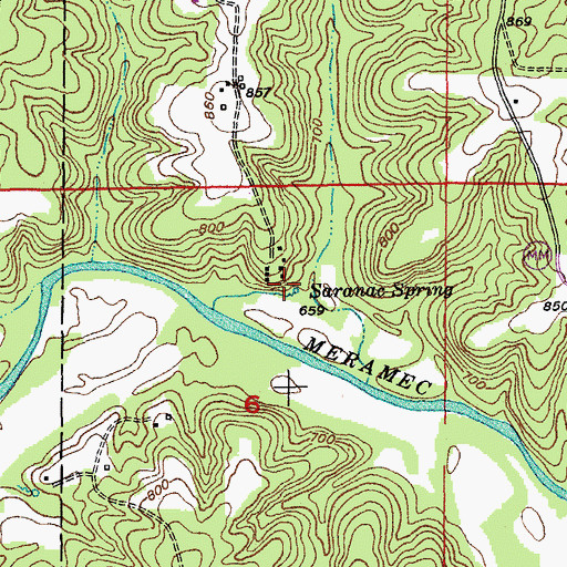 Topographic Map of Saranac Spring, MO