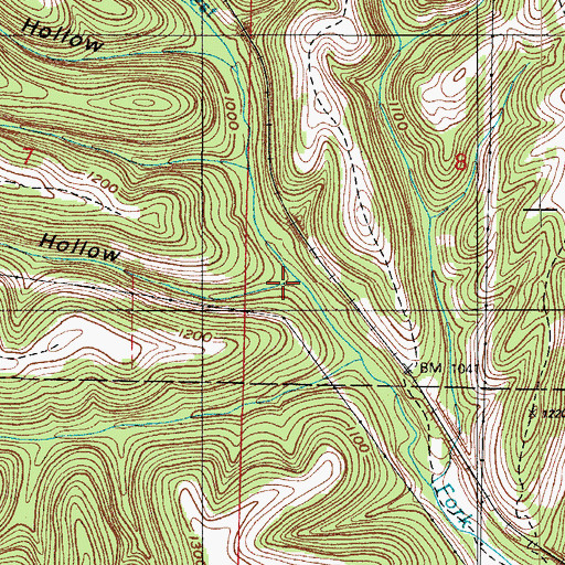 Topographic Map of Sawmill Hollow, MO
