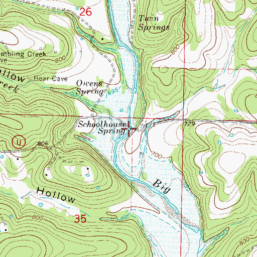 Topographic Map of Schoolhouse Spring, MO