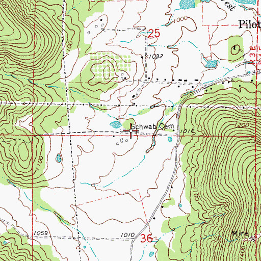 Topographic Map of Schwab Cemetery, MO