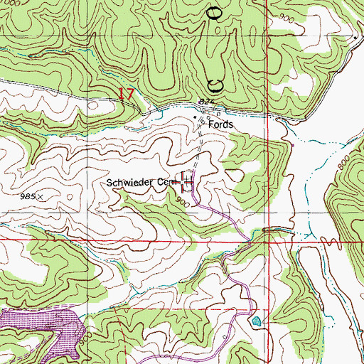 Topographic Map of Schweider Cemetery, MO