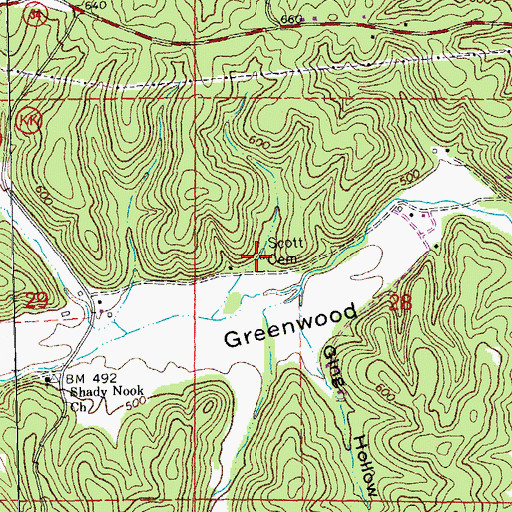 Topographic Map of Scott Cemetery, MO