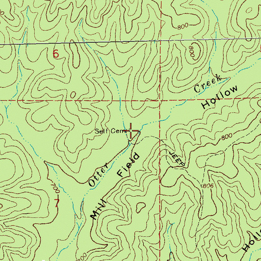 Topographic Map of Self Cemetery, MO