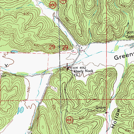 Topographic Map of Shady Nook Church, MO