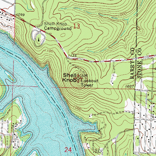 Topographic Map of Shell Knob, MO