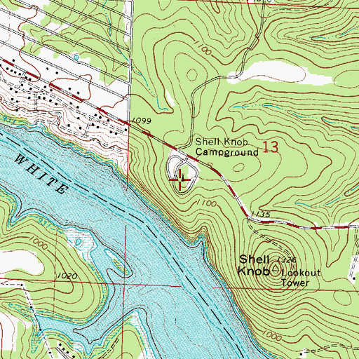 Topographic Map of Shell Knob Campground, MO