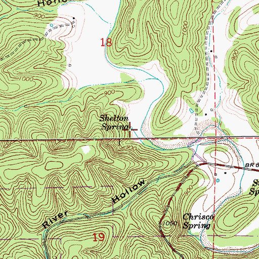 Topographic Map of Shelton Spring, MO