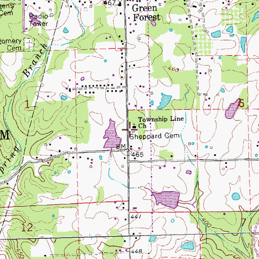 Topographic Map of Sheppard Cemetery, MO