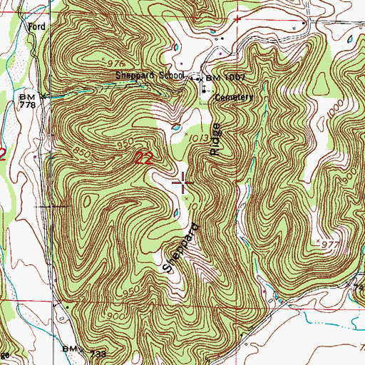Topographic Map of Sheppard Ridge, MO
