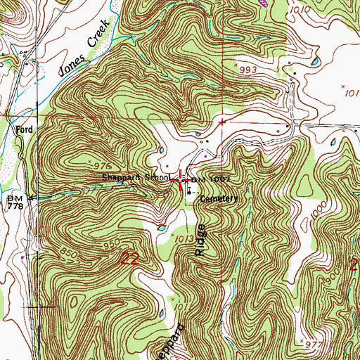 Topographic Map of Sheppard School, MO