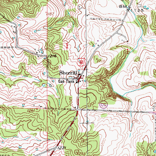Topographic Map of Sherrill, MO