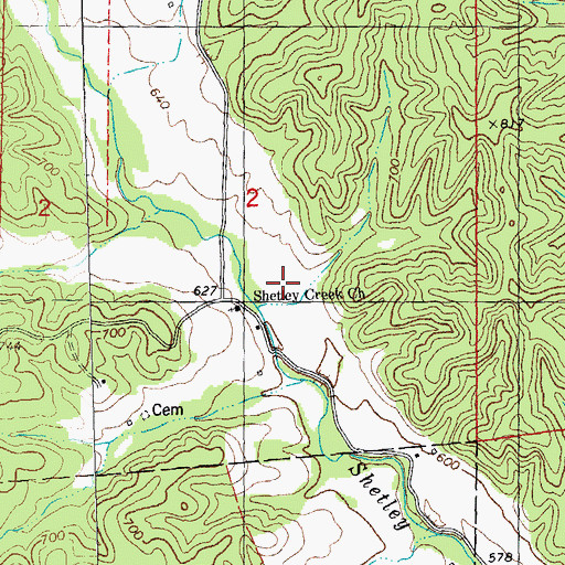 Topographic Map of Shetley Creek School (historical), MO