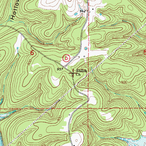 Topographic Map of Shiloh Church, MO