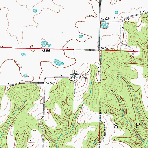 Topographic Map of Shipman Cemetery, MO