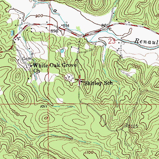 Topographic Map of Shirley School, MO