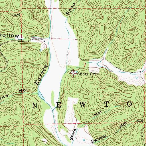 Topographic Map of Short Cemetery, MO