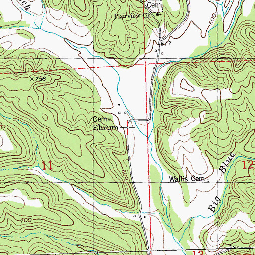 Topographic Map of Shrum, MO