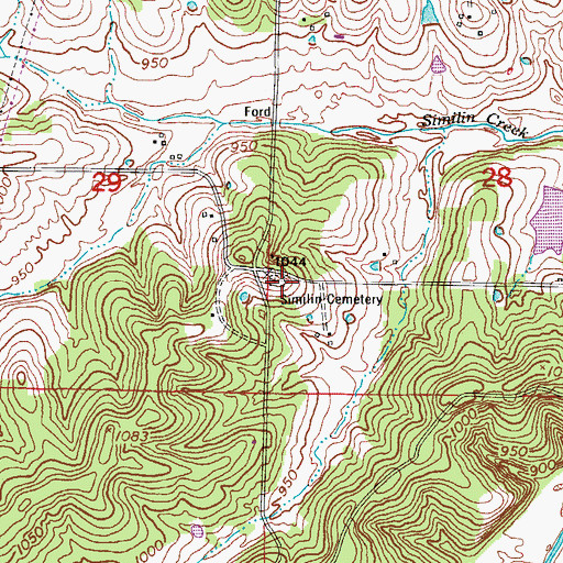 Topographic Map of Similin Cemetery, MO