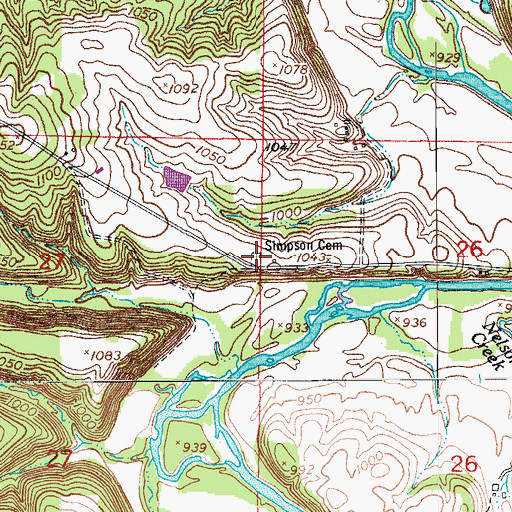 Topographic Map of Simpson Cemetery, MO