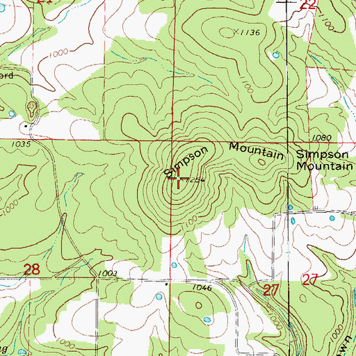 Topographic Map of Simpson Mountain, MO