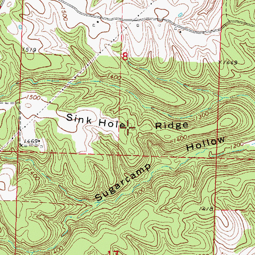 Topographic Map of Sink Hole Ridge, MO