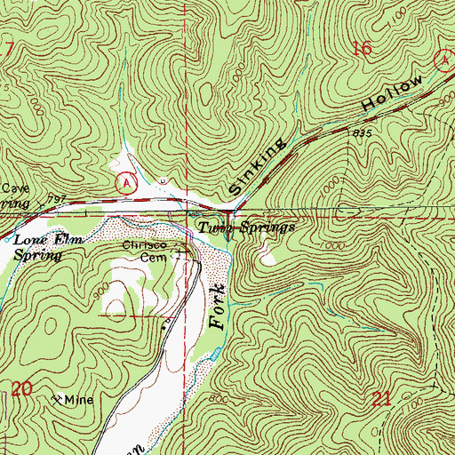 Topographic Map of Sinking Hollow, MO