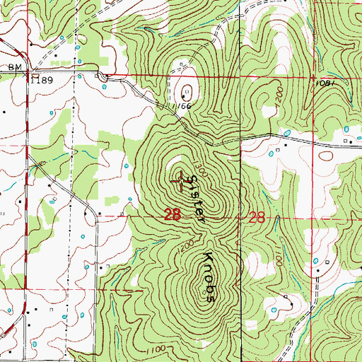 Topographic Map of Sister Knobs, MO