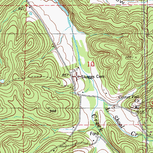 Topographic Map of Skaggs Cemetery, MO