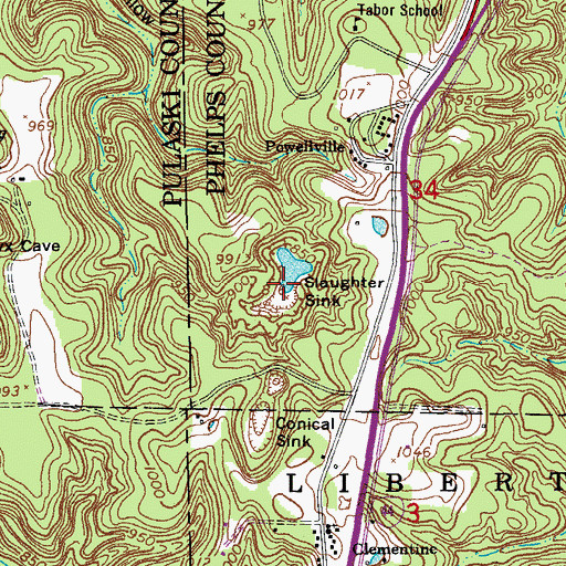 Topographic Map of Slaughter Sink, MO