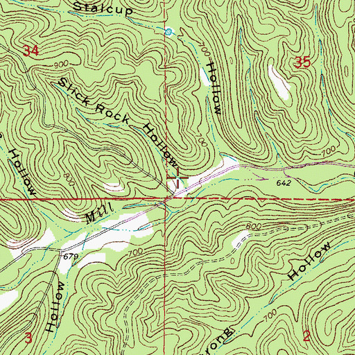 Topographic Map of Slick Rock Hollow, MO