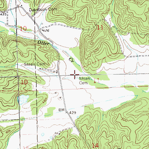 Topographic Map of Sloan Cemetery, MO
