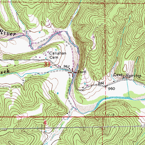 Topographic Map of Smalls Creek, MO