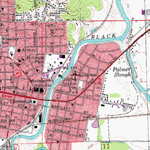 Topographic Map of Smith School, MO