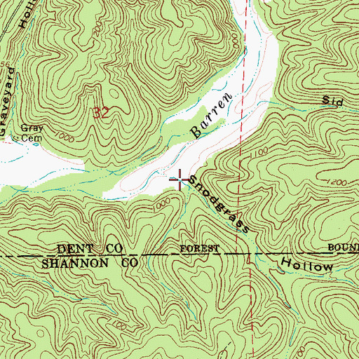 Topographic Map of Snodgrass Hollow, MO