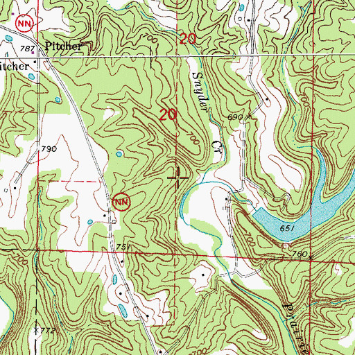 Topographic Map of Snyder Creek, MO