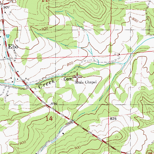 Topographic Map of Souls Chapel, MO