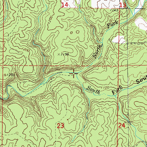 Topographic Map of South Fork Spring Creek, MO
