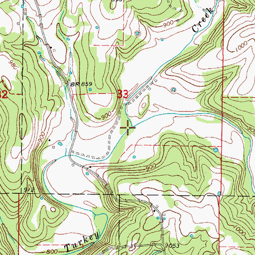 Topographic Map of South Fork Turkey Creek, MO