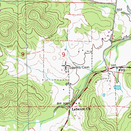 Topographic Map of Sparks Cemetery, MO