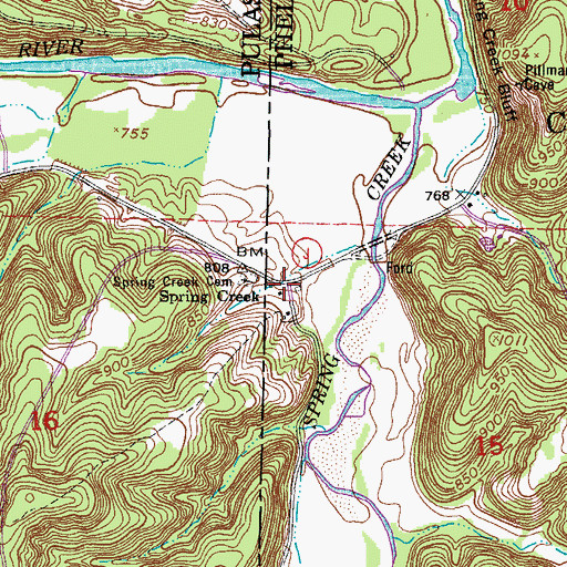 Topographic Map of Spring Creek, MO