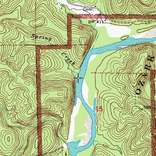 Topographic Map of Spring Creek, MO
