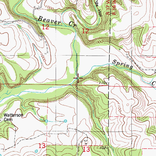 Topographic Map of Spring Creek, MO