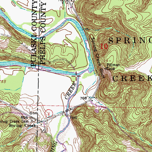 Topographic Map of Spring Creek, MO