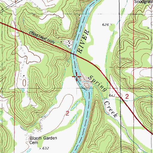 Topographic Map of Spring Creek, MO