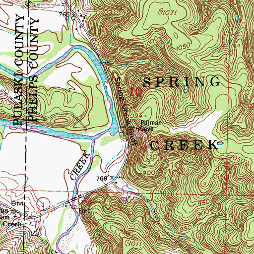 Topographic Map of Spring Creek Bluff, MO